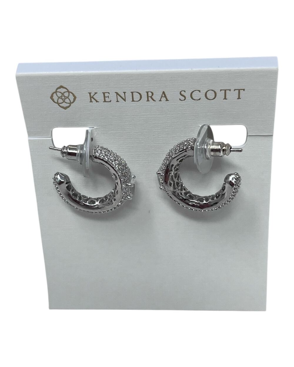 NEW Kendra Scott Bella Hoop Earrings Silver CZ Pavé Rhodium Plated Hoops NWT $98